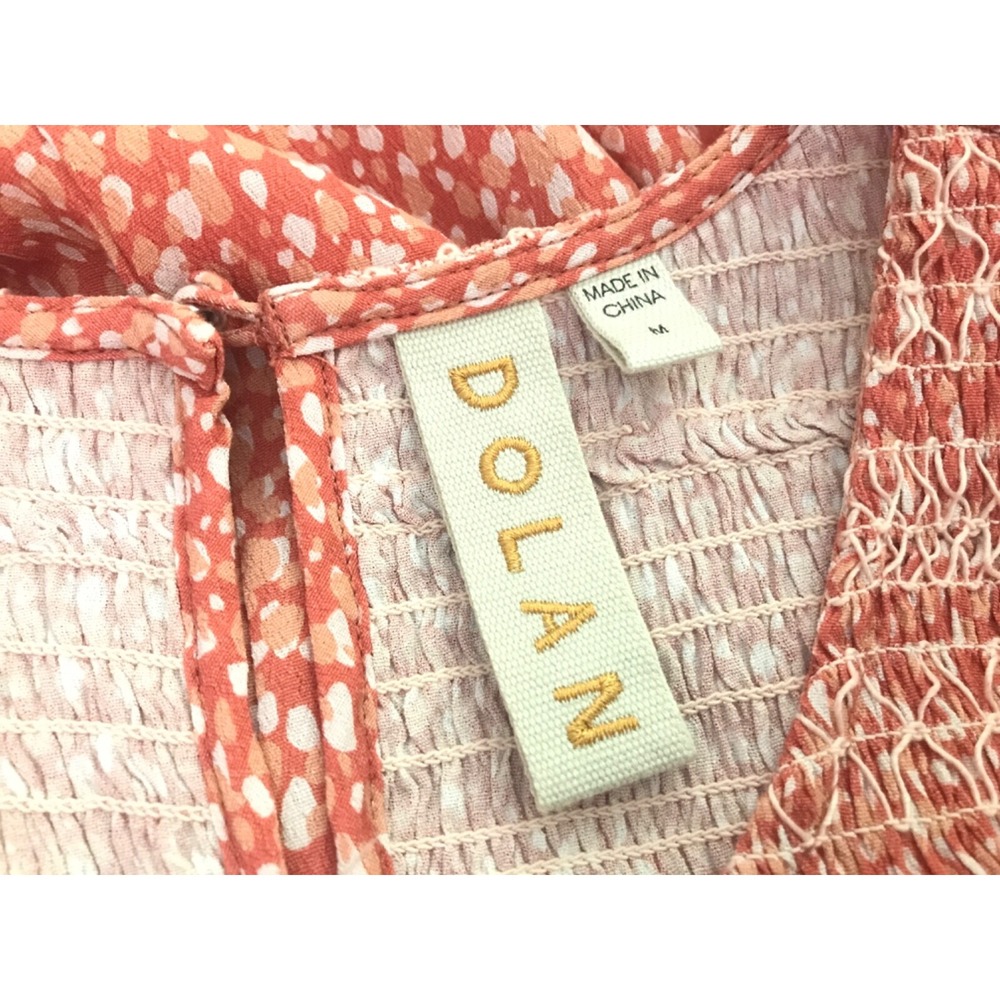 NWOT DOLAN Rebecca Blouse Size M Smocked Orange Polka Dots Short Puff sleeve - Picture 11 of 13